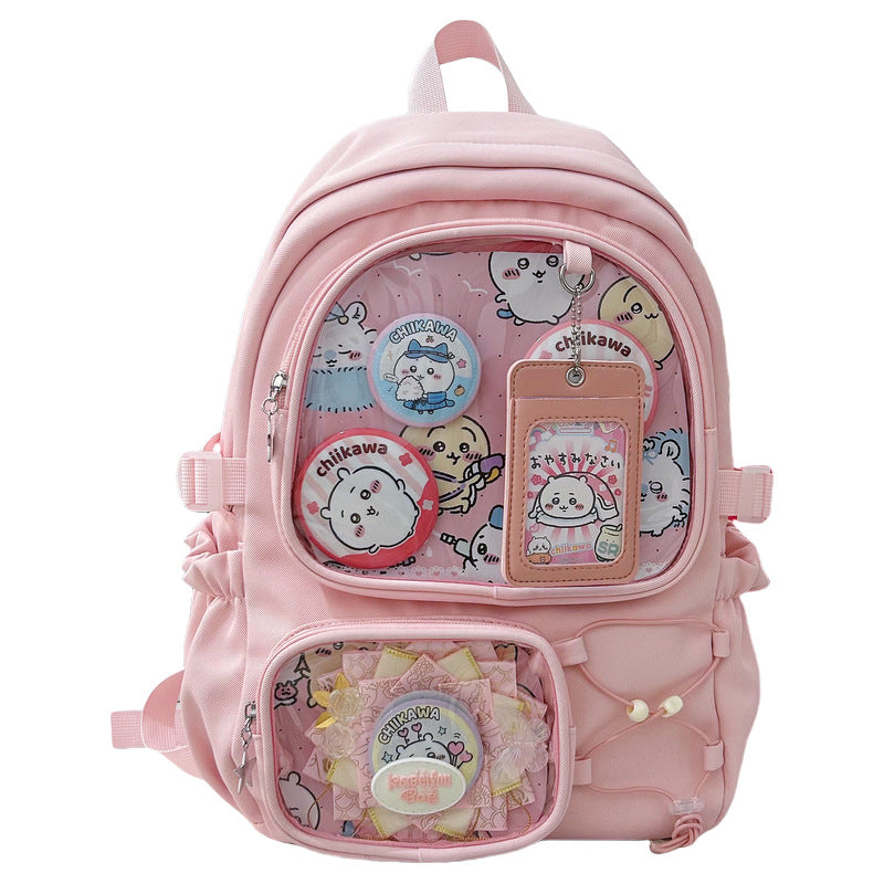 Large ita backpack with 2 clear window, ITA Backpack,enamel pin display bag,anime convention bag, clear window ita backpack, school backpack