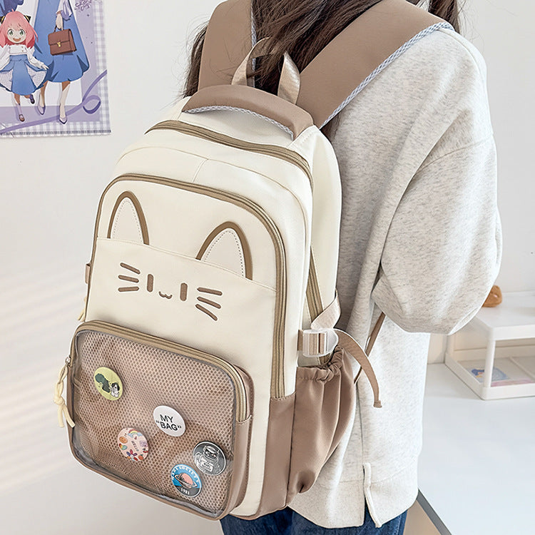 CatFace ita backpack, kawaii ita ba, enamel pin display bag, anime convention bag,  clear window ita backpack, kawaii school backpack