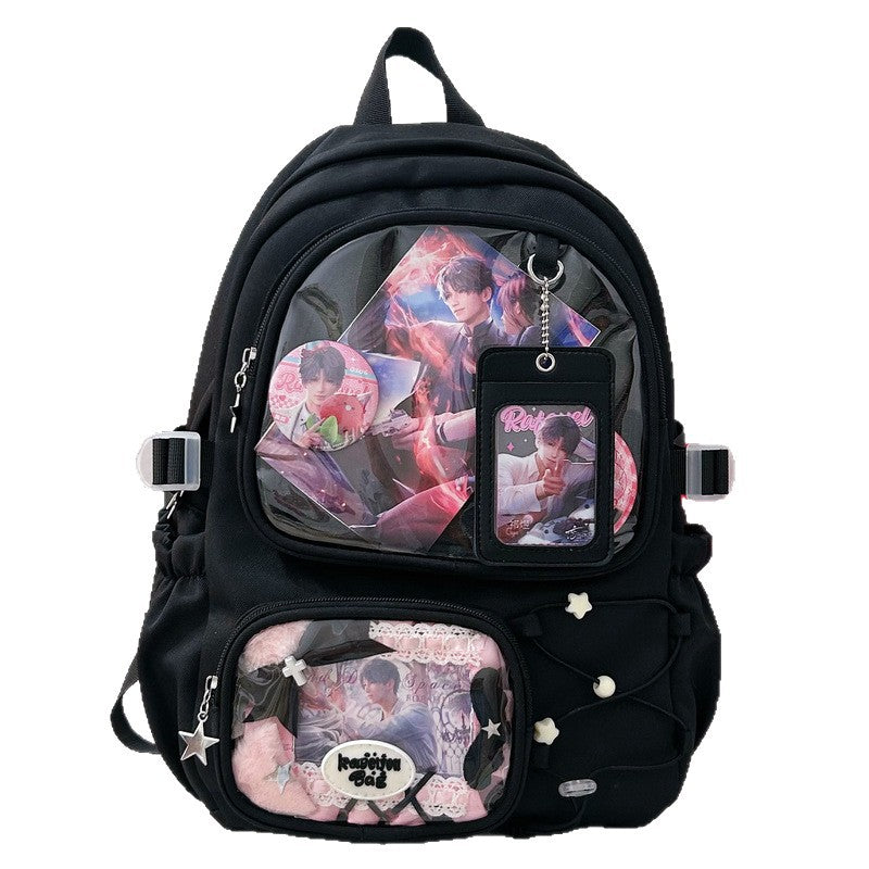 Large ita backpack with 2 clear window, ITA Backpack,enamel pin display bag,anime convention bag, clear window ita backpack, school backpack