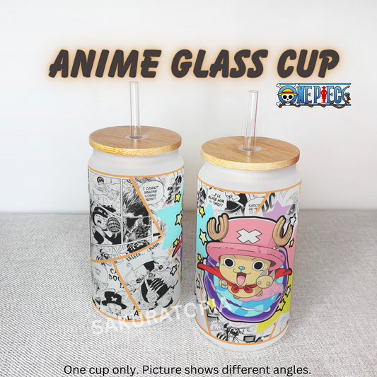 One Piece Anime Matte/ Frosted Glass cup 16oz Beer Can Glass with Straw and Lid