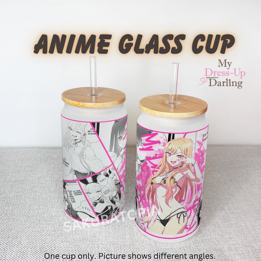 My Dress Up Darling Anime Matte/ Frosted Glass cup 16oz Beer Can Glass with Straw and Lid