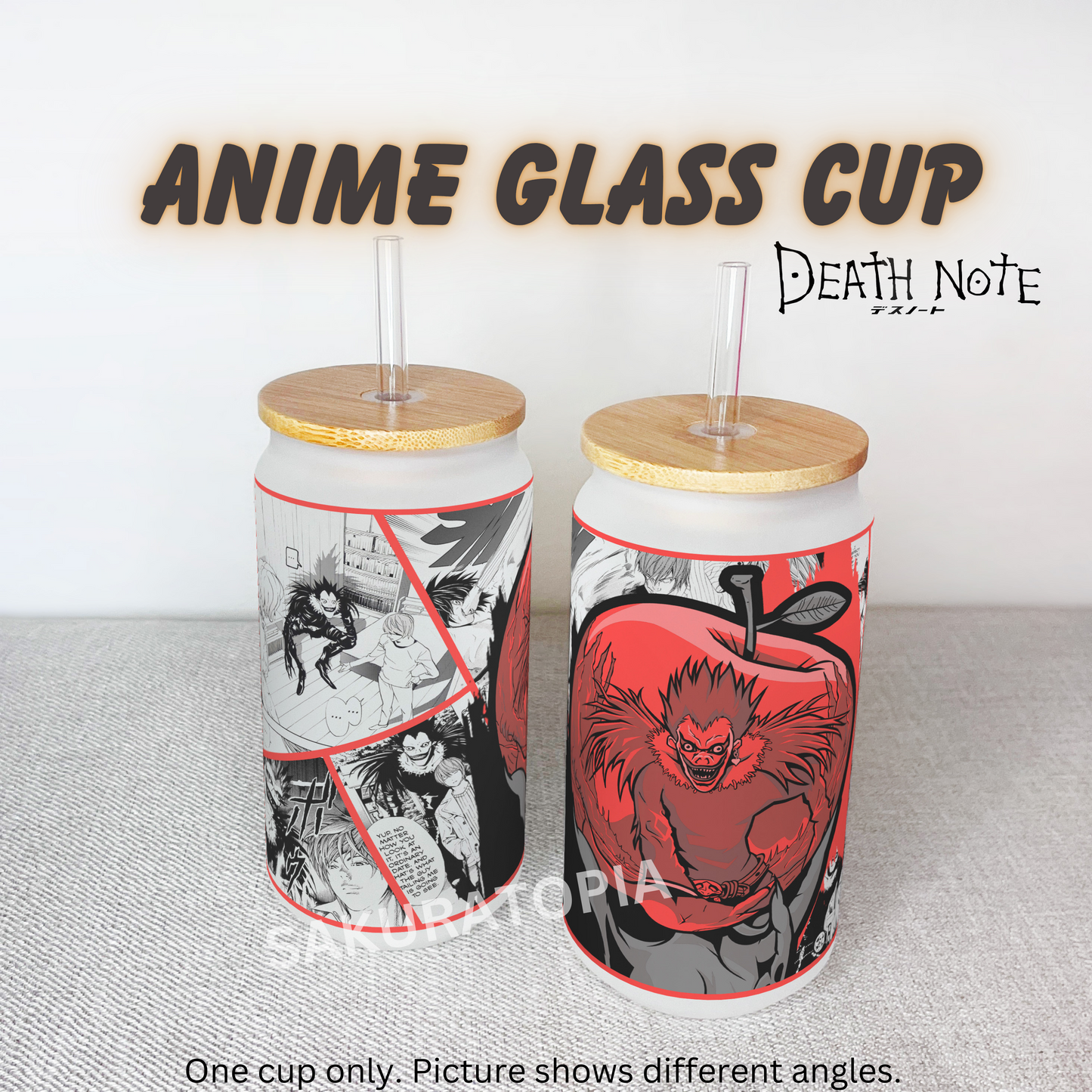 Death Note Anime Matte/ Frosted Glass cup 16oz Beer Can Glass with Straw and Lid