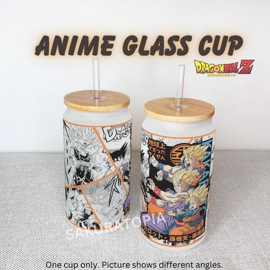 Dragon Ball Z Anime Matte/ Frosted Glass cup 16oz Beer Can Glass with Straw and Lid