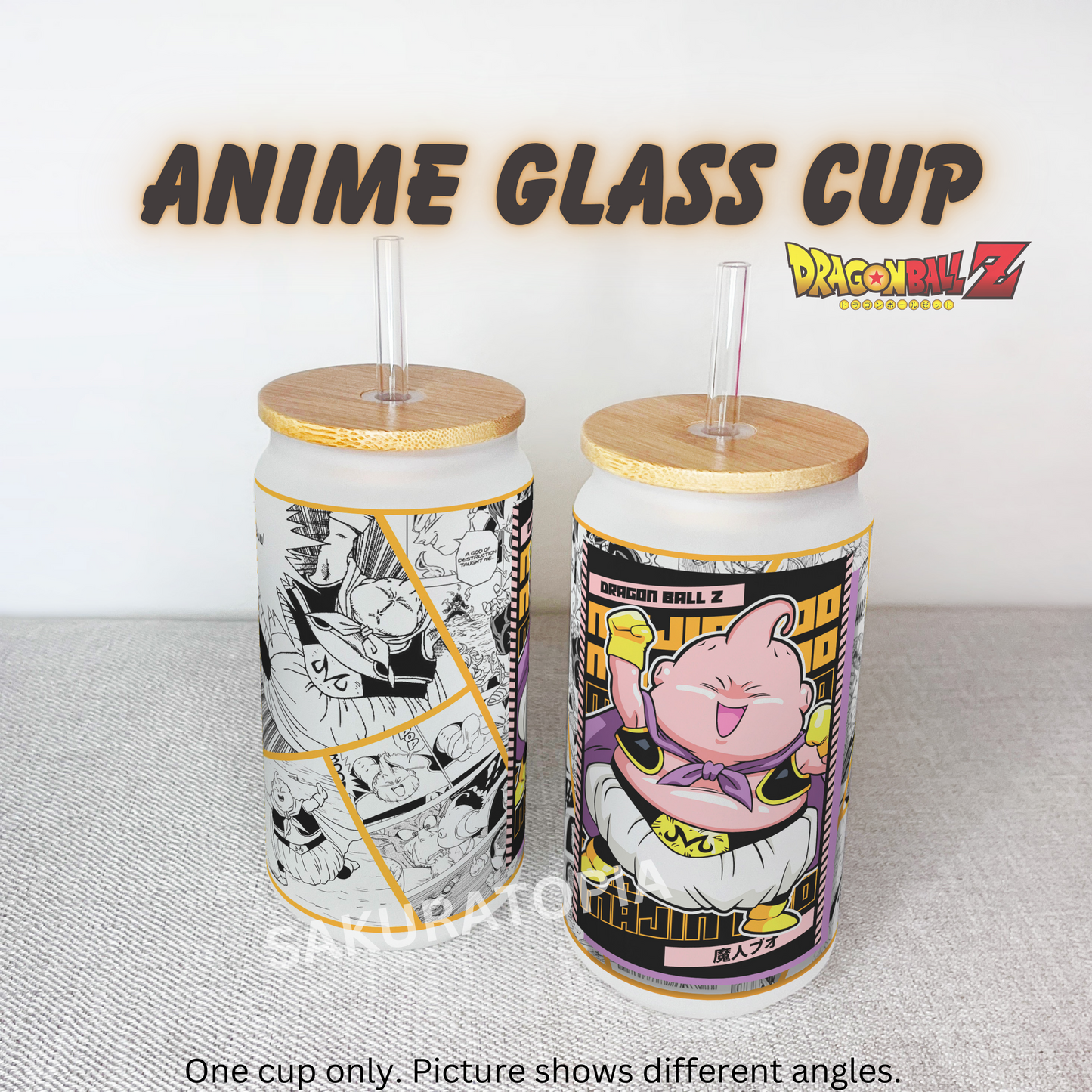 Dragon Ball Z Anime Matte/ Frosted Glass cup 16oz Beer Can Glass with Straw and Lid
