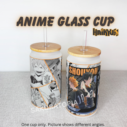 Haikyu!! Anime Matte/ Frosted Glass cup 16oz Beer Can Glass with Straw and Lid