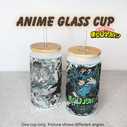 My Hero Academia Anime Matte/Frosted Glass cup 16oz Beer Can Glass with Straw and Lid