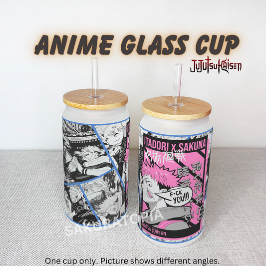 Jujutsu Kaisen Anime Matte/ Frosted Glass cup 16oz Beer Can Glass with Straw and Lid