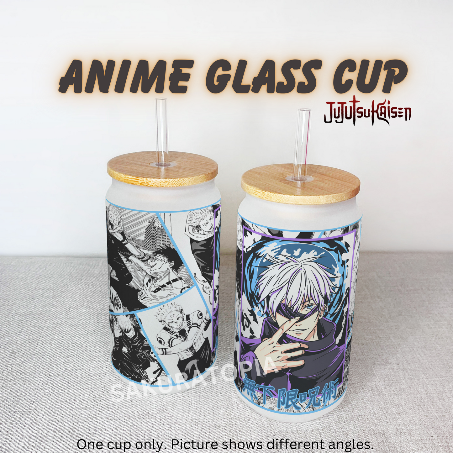 Jujutsu Kaisen Anime Matte/ Frosted Glass cup 16oz Beer Can Glass with Straw and Lid