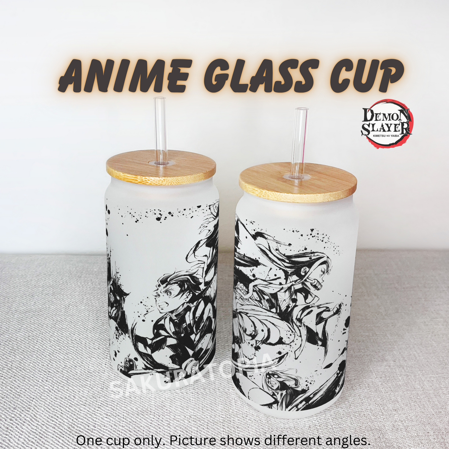 Demon Slayer  Anime Matte/ Frosted Glass cup 16oz Beer Can Glass with Straw and Lid