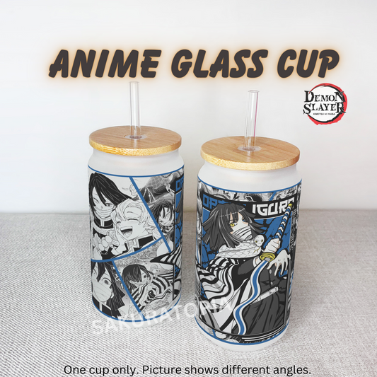 Demon Slayer Anime Matte/ Frosted Glass cup 16oz Beer Can Glass with Straw and Lid