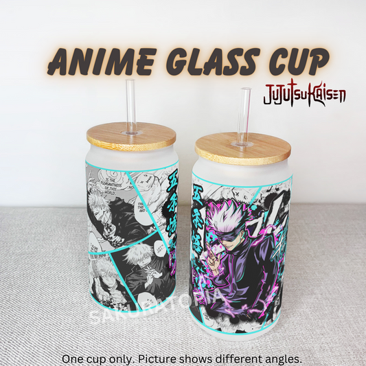 Jujutsu Kaisen Anime Matte/ Frosted Glass cup 16oz Beer Can Glass with Straw and Lid