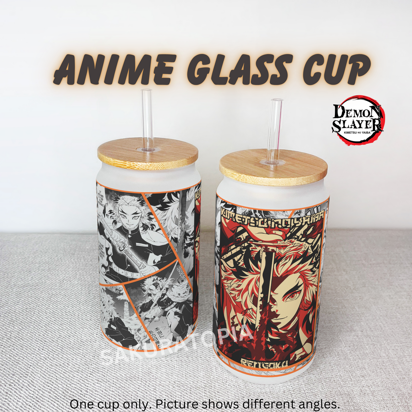 Demon Slayer Anime Matte/ Frosted Glass cup 16oz Beer Can Glass with Straw and Lid