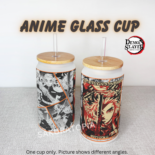 Demon Slayer Anime Matte/ Frosted Glass cup 16oz Beer Can Glass with Straw and Lid