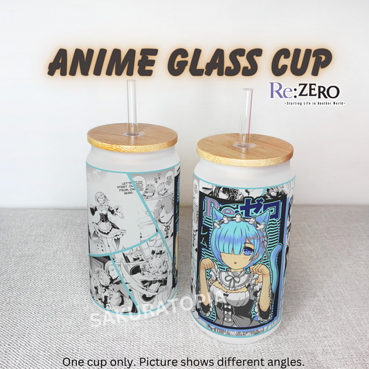 Re: Zero Anime Matte/ Frosted Glass cup 16oz Beer Can Glass with Straw and Lid