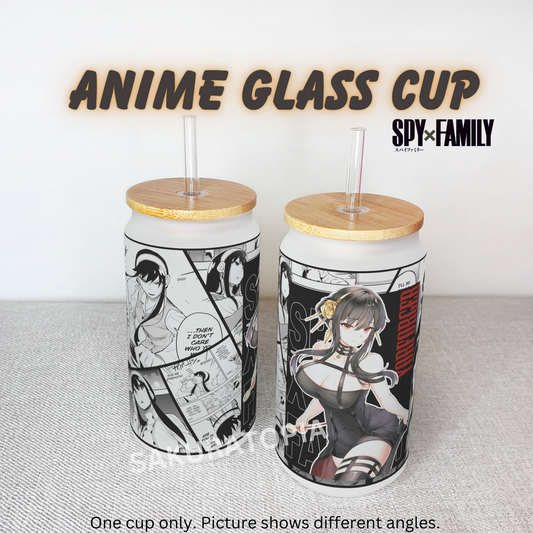 Spy X Family Anime Matte/ Frosted Glass cup 16oz Beer Can Glass with Straw and Lid