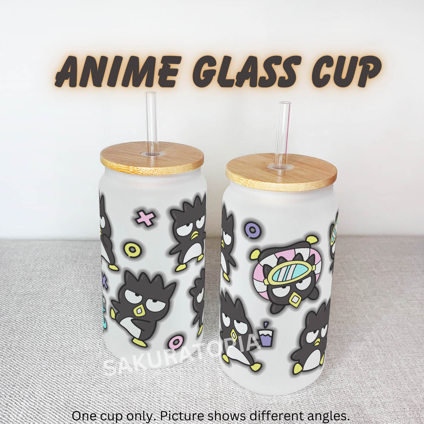 Sanrio Anime Matte/ Frosted Glass cup 16oz Beer Can Glass with Straw and Lid