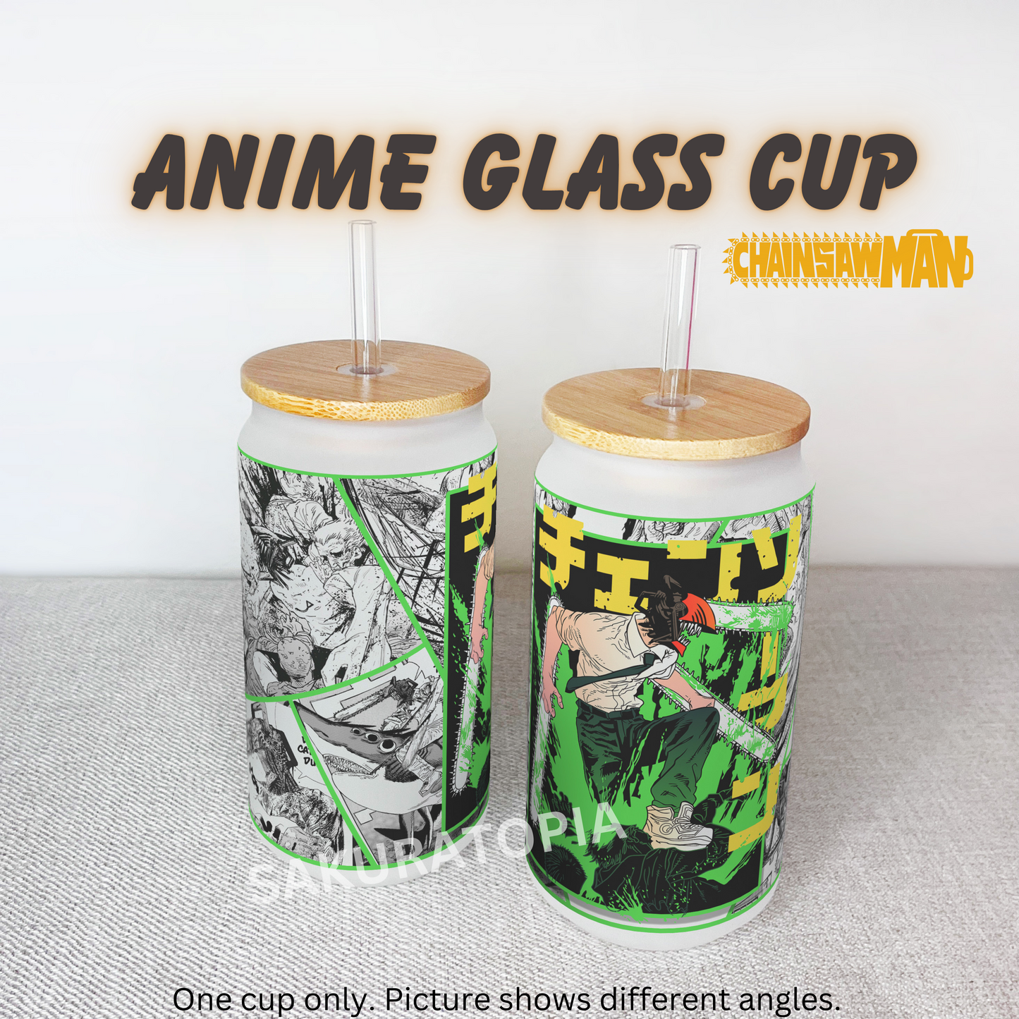 Anime Matte/ Frosted Glass cup 16oz Beer Can Glass with Straw and Lid