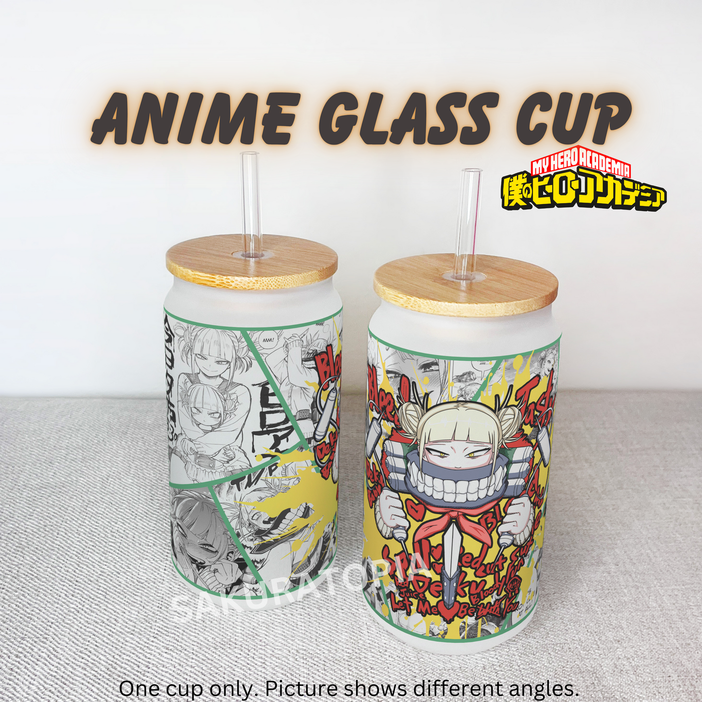 My Hero Academia Anime Matte/Frosted Glass cup 16oz Beer Can Glass with Straw and Lid