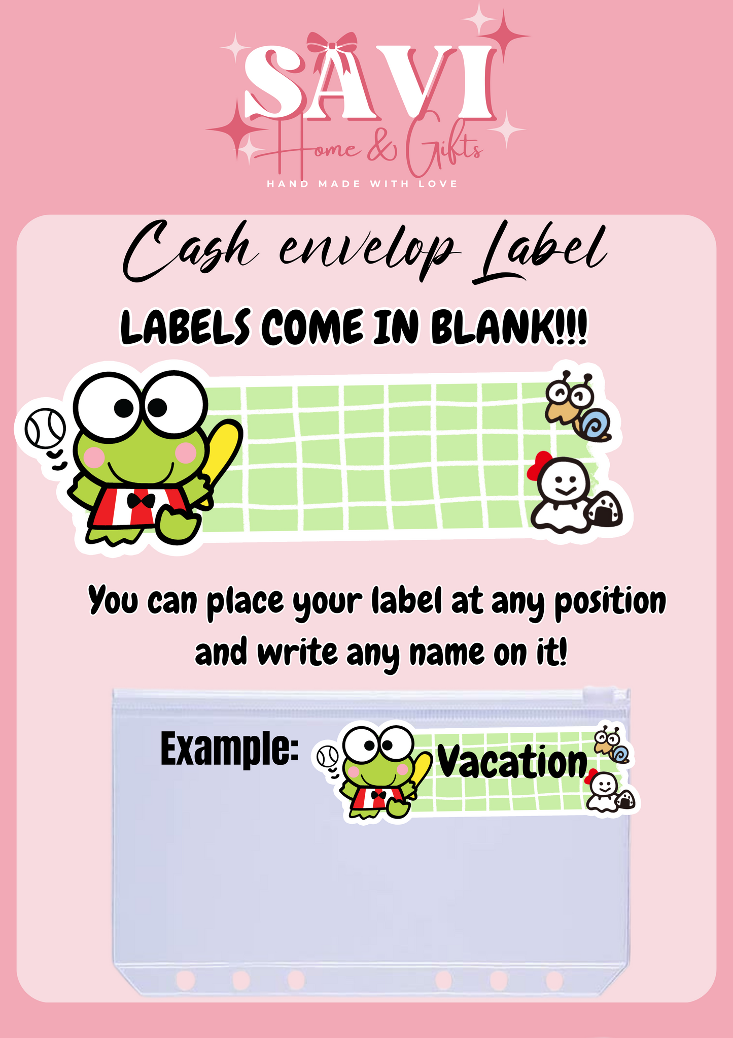 Keroppi Personalized Budget Binder with cash envelopes/ label sticker
