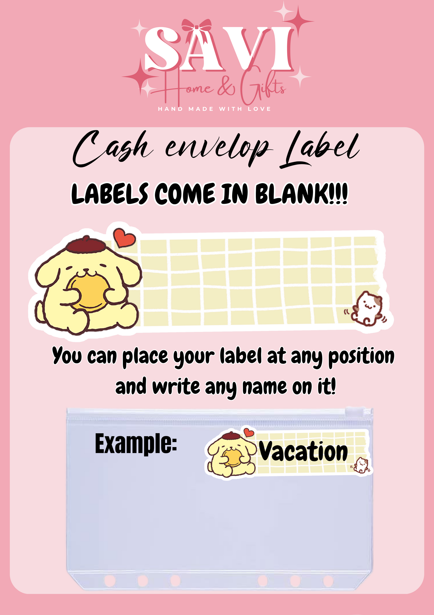 Pompompurin Personalized Budget Binder with cash envelopes/ label sticker