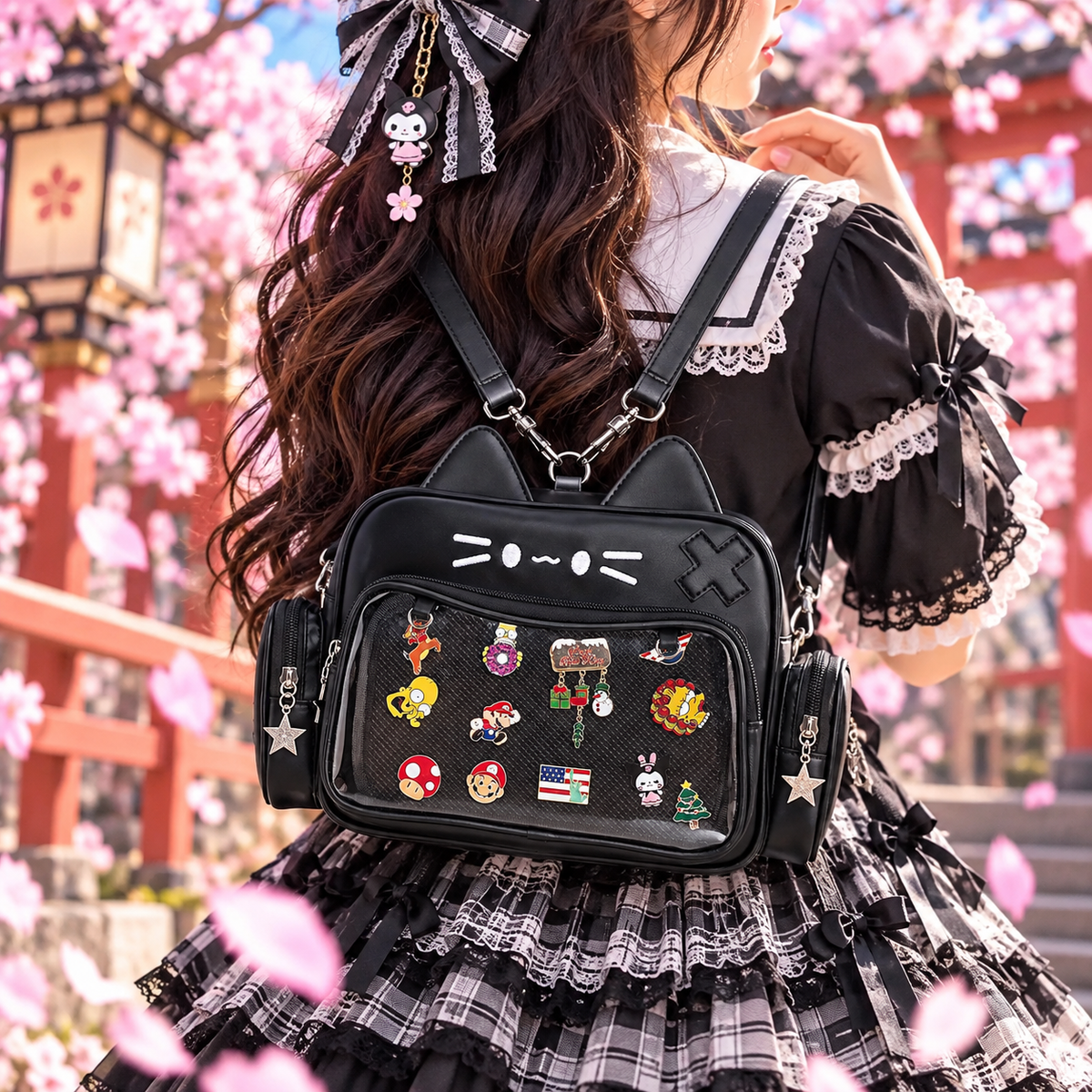 Catface ita bag & backpack, plush ita backpack, crossbody ita bag, kawaii ITA bag, enamel pin ita bag, anime convention ita bag