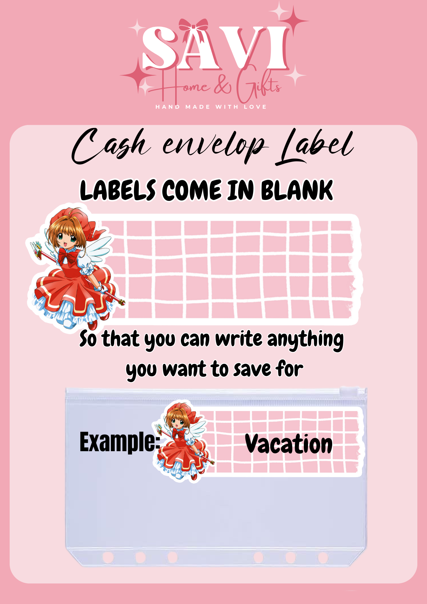 Cardcaptor Sakura Personalized Budget Binder with cash envelopes/ label sticker