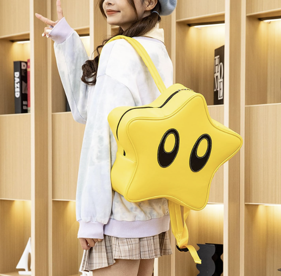 Yellow Star Big Eyes Girl Backpack Y2K