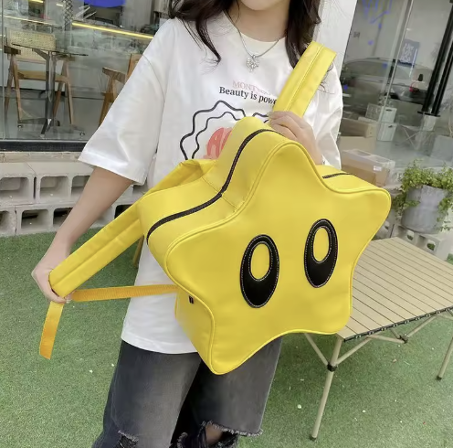 Yellow Star Big Eyes Girl Backpack Y2K