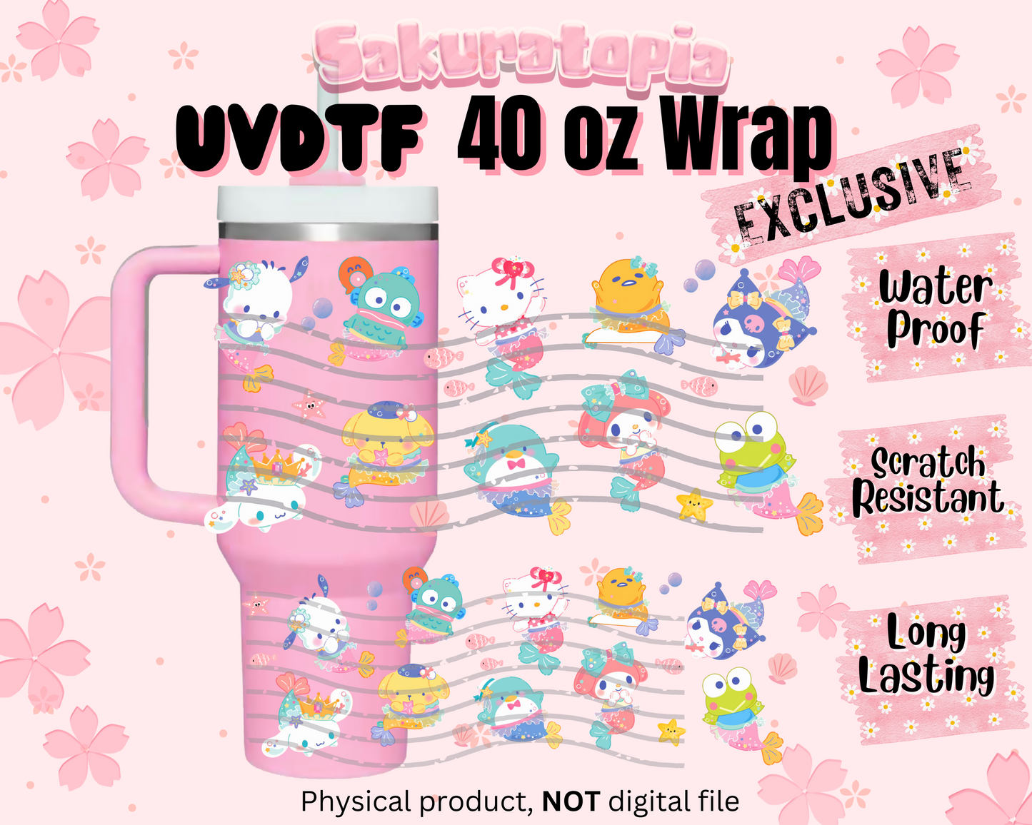 UVDTF 40oz Tumbler Sanrio Anime Wrap, Ready to Use Tumbler UVDTF transfers for tumbler | Ready to Apply UVDTF wraps for 40oz tumbler