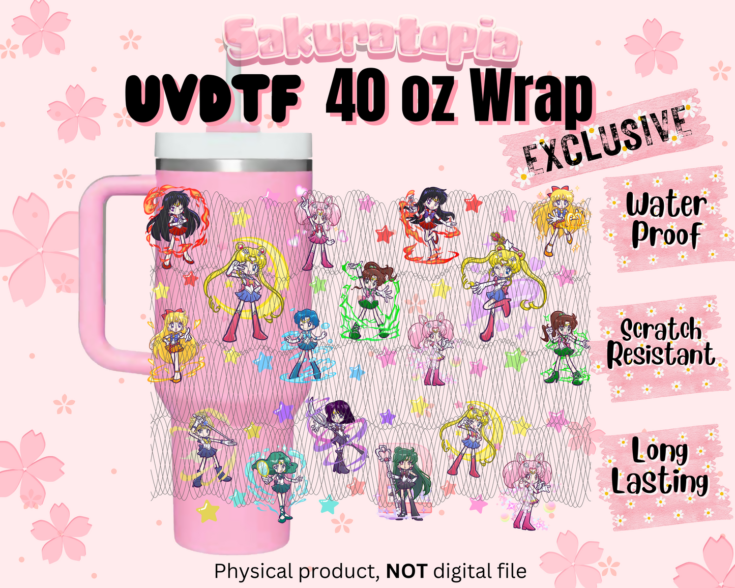 UVDTF 40oz Tumbler Sailor Moon Anime Wrap, Ready to Use Tumbler UVDTF transfers for tumbler | Ready to Apply UVDTF wraps for 40oz tumbler