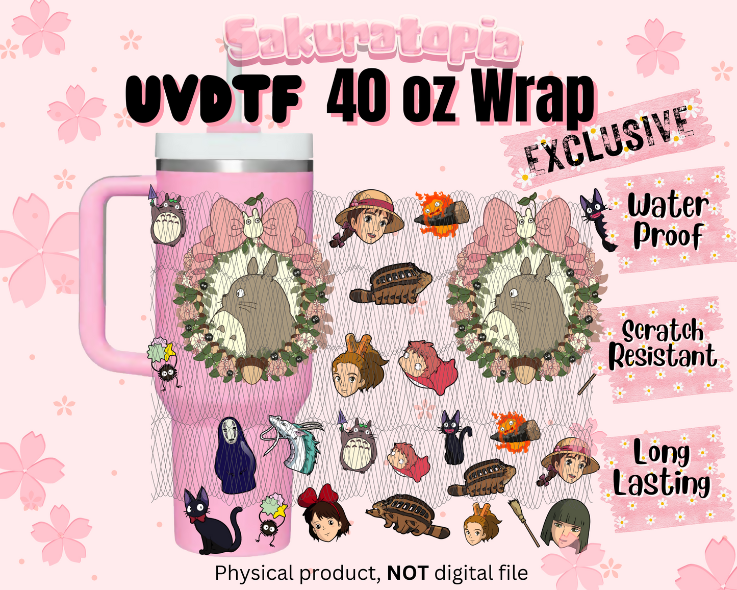 UVDTF 40oz Tumbler Ghibli Anime Wrap, Ready to Use Tumbler UVDTF transfers for tumbler | Ready to Apply UVDTF wraps for 40oz tumbler