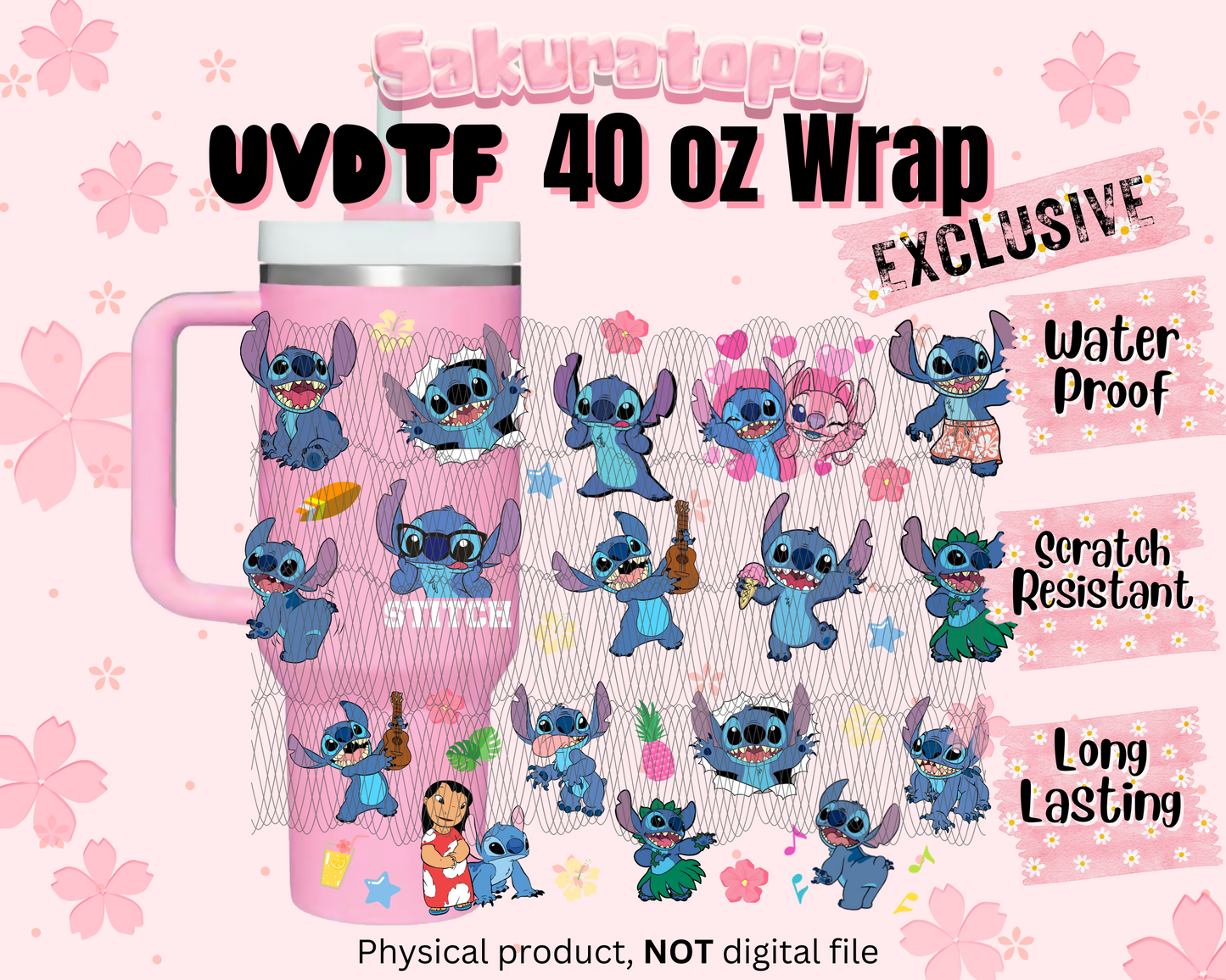 UVDTF 40oz Tumbler Stitch Anime Wrap, Ready to Use Tumbler UVDTF transfers for tumbler | Ready to Apply UVDTF wraps for 40oz tumbler