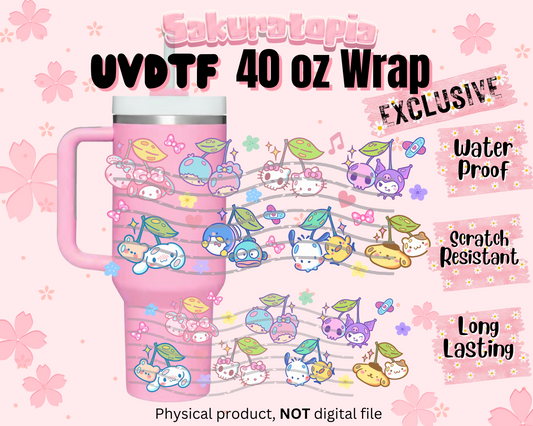 UVDTF 40oz Sanrio Tumbler Anime Wrap, Ready to Use Tumbler UVDTF transfers for tumbler | Ready to Apply UVDTF wraps for 40oz tumbler