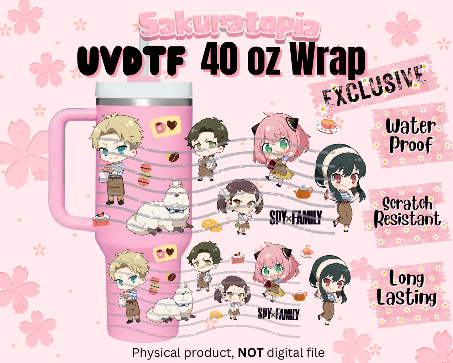 UVDTF 40oz Tumbler -Spy X family Anime Wrap, Ready to Use Tumbler UVDTF transfers for tumbler | Ready to Apply UVDTF wraps for 40oz tumbler