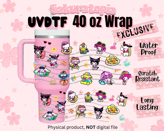 UVDTF 40oz Sanrio Tumbler Anime Wrap, Ready to Use Tumbler UVDTF transfers for tumbler | Ready to Apply UVDTF wraps for 40oz tumbler