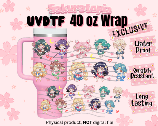 UVDTF 40oz Tumbler Sailor Moon Anime Wrap, Ready to Use Tumbler UVDTF transfers for tumbler | Ready to Apply UVDTF wraps for 40oz tumbler