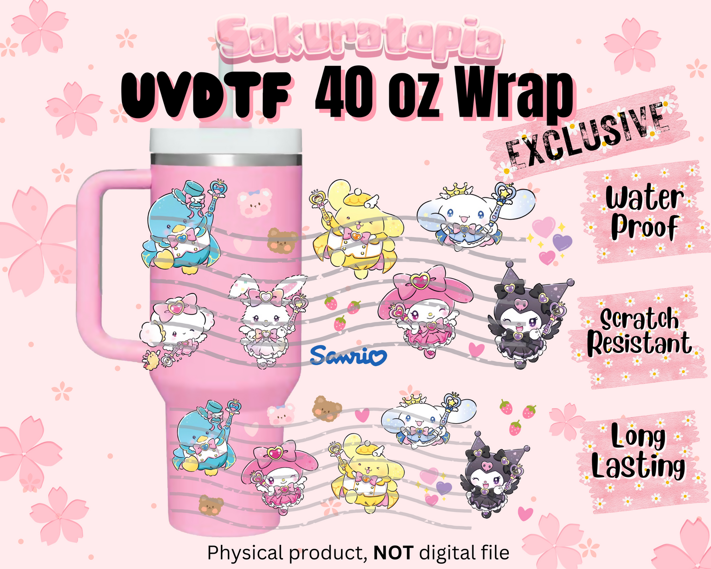 UVDTF 40oz Sanrio Tumbler Anime Wrap, Ready to Use Tumbler UVDTF transfers for tumbler | Ready to Apply UVDTF wraps for 40oz tumbler