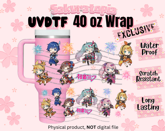 UVDTF 40oz Tumbler Hatsune Miku Anime Wrap, Ready to Use Tumbler UVDTF transfers for tumbler | Ready to Apply UVDTF wraps for 40oz tumbler