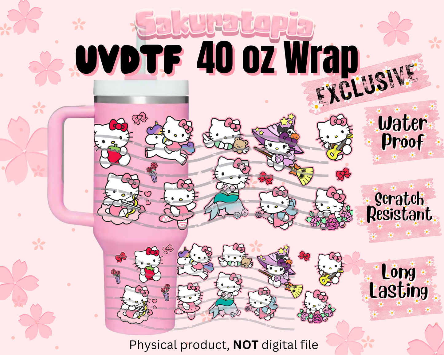 UVDTF 40oz Sanrio Tumbler Anime Wrap, Ready to Use Tumbler UVDTF transfers for tumbler | Ready to Apply UVDTF wraps for 40oz tumbler