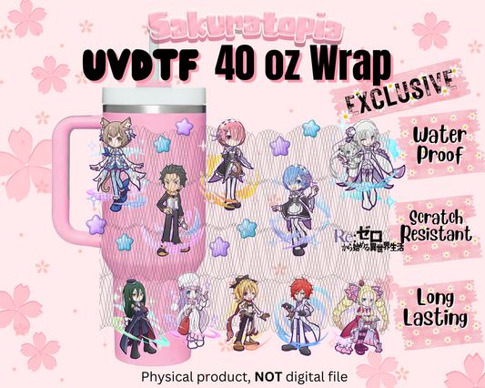 UVDTF 40oz Tumbler Rezero Anime Wrap, Ready to Use Tumbler UVDTF transfers for tumbler | Ready to Apply UVDTF wraps for 40oz tumbler