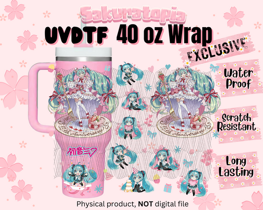 UVDTF 40oz Tumbler Miku Anime Wrap, Ready to Use Tumbler UVDTF transfers for tumbler | Ready to Apply UVDTF wraps for 40oz tumbler