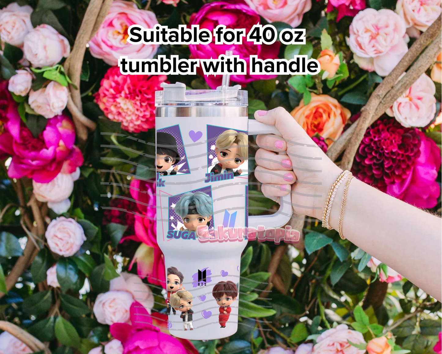 UVDTF 40oz Tumbler BTS Anime Wrap, Ready to Use Tumbler UVDTF transfers for tumbler | Ready to Apply UVDTF wraps for 40oz tumbler