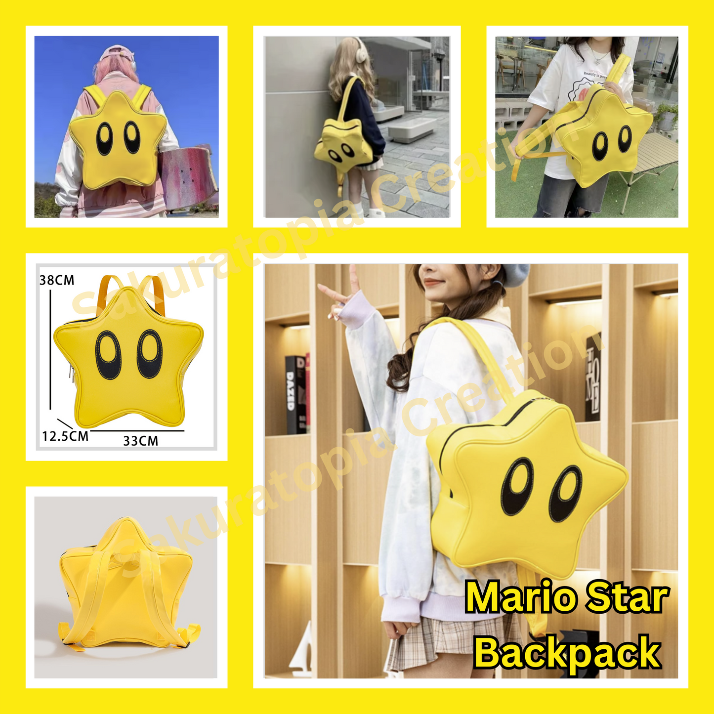 Yellow Star Big Eyes Girl Backpack Y2K