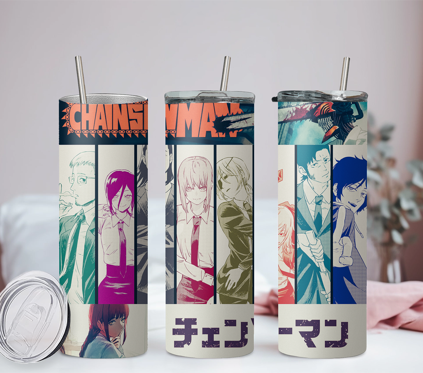 Chainsaw Man All Stars Anime 20oz Tumbler with Straw and Lid