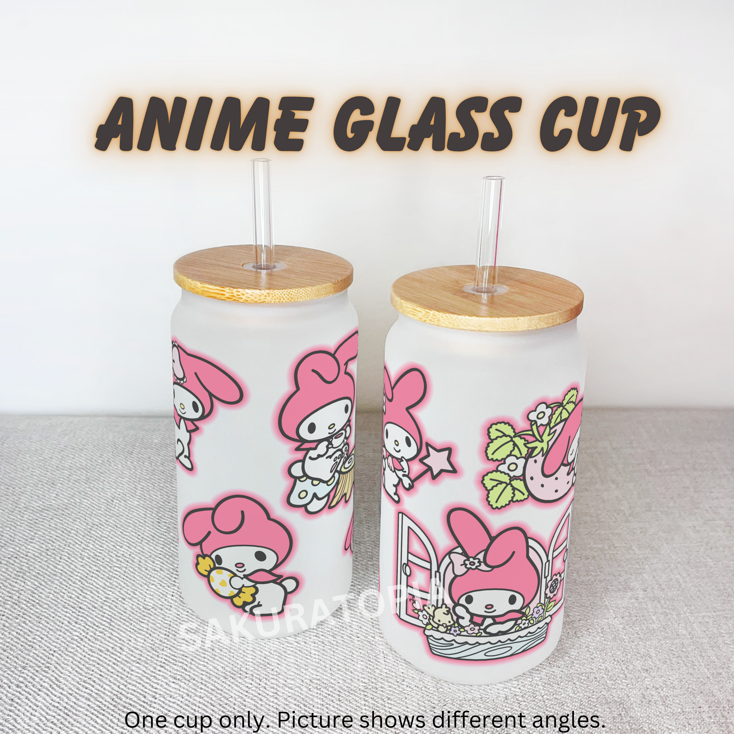 Sanrio Anime Matte/ Frosted Glass cup 16oz Beer Can Glass with Straw and Lid