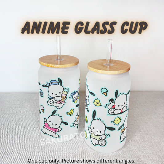 Sanrio Anime Matte/ Frosted Glass cup 16oz Beer Can Glass with Straw and Lid