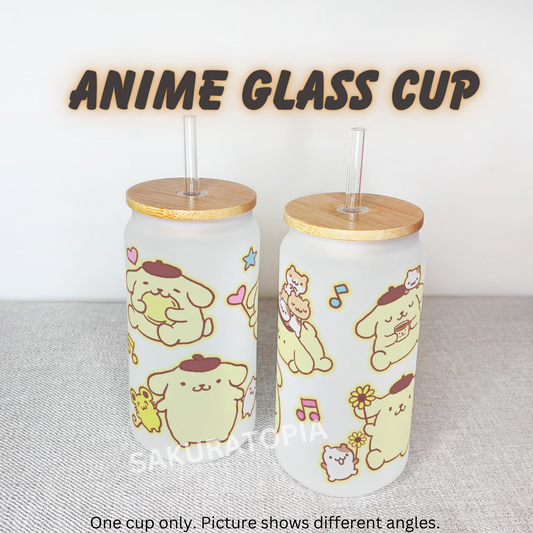 Sanrio Anime Matte/ Frosted Glass cup 16oz Beer Can Glass with Straw and Lid