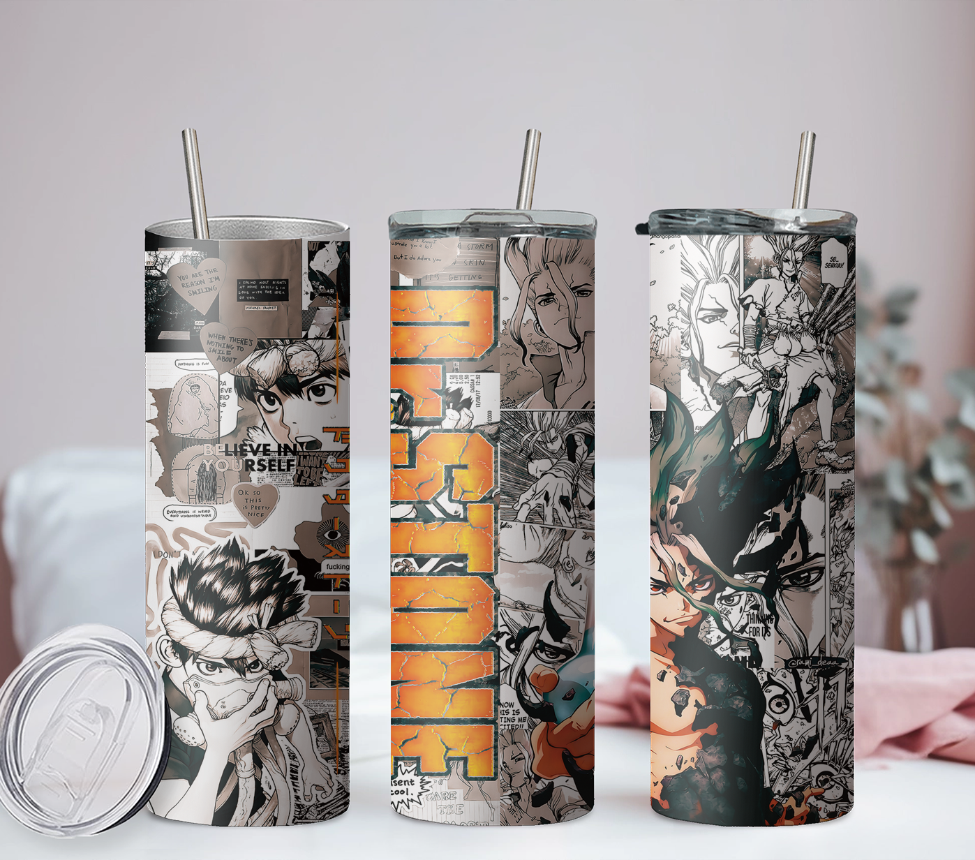 Dr. Stone Anime 20oz Tumbler with Straw and Lid