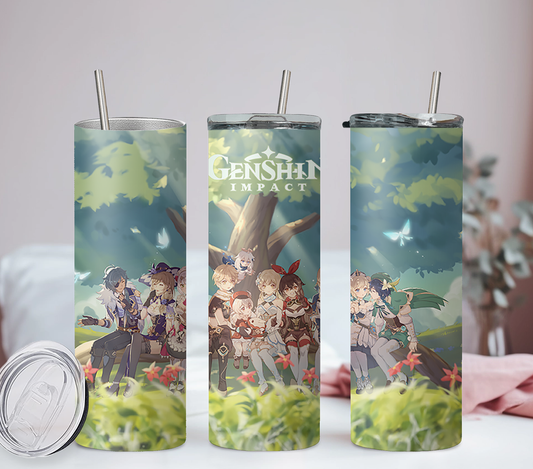 Genshin Impact Chibi Anime 20oz Tumbler with Straw and Lid