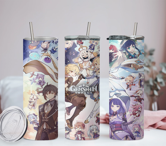 Genshin Impact Chibi Anime 20oz Tumbler with Straw and Lid